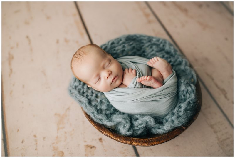 baby in blue bowl, frisco newborn photographer 