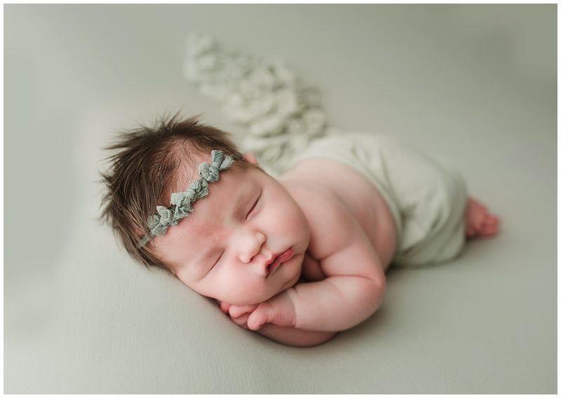 baby girl in green, frisco newborn photographer 