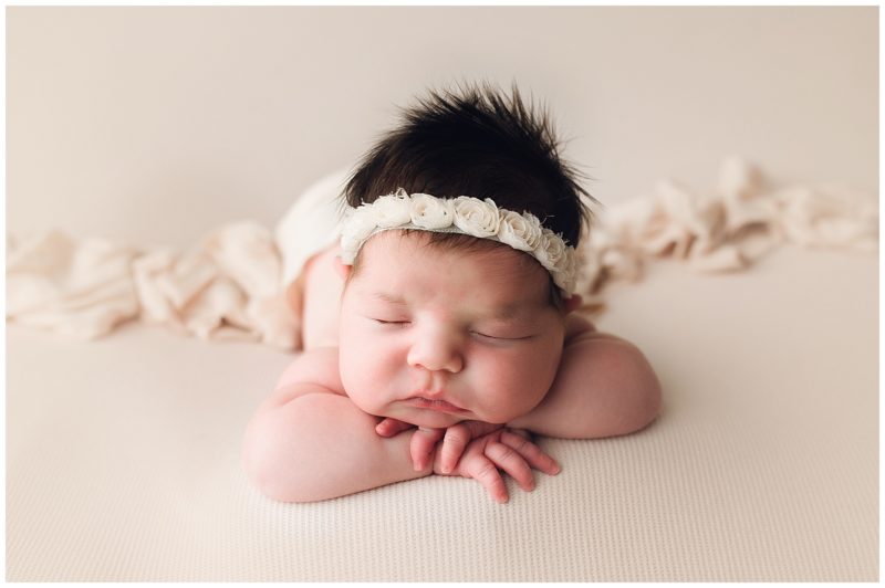 newborn girl in white, Mckinney newborn photographer 