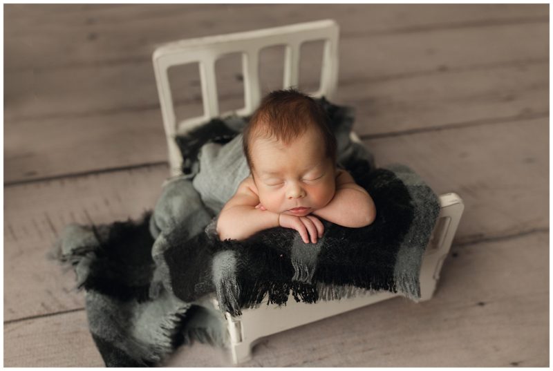 baby boy in bed, Frisco newborn photographer 